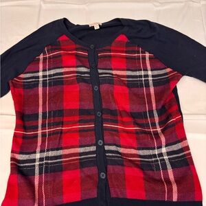 Vintage Plaid Cardigan - Red and Black